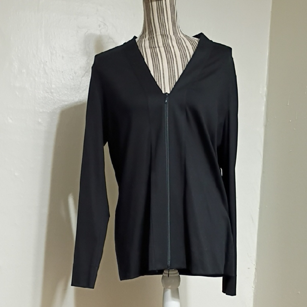 Lafayette 148 New York Black Full Front Zip Long Sleeve Top Size XL NWT $268.